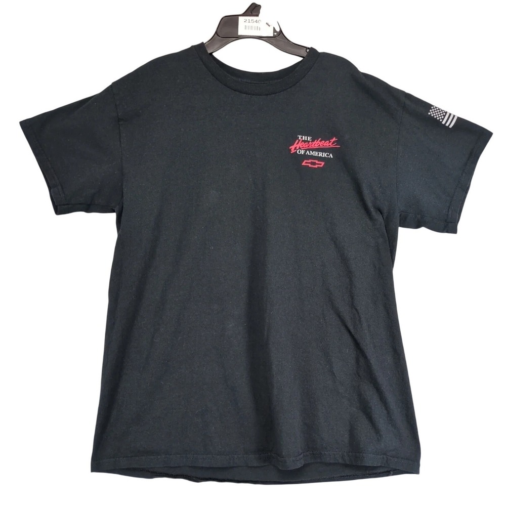 Chevrolet Heartbeat Of America Logo Black T-Shirt Mens L Reflective Flag Chevy